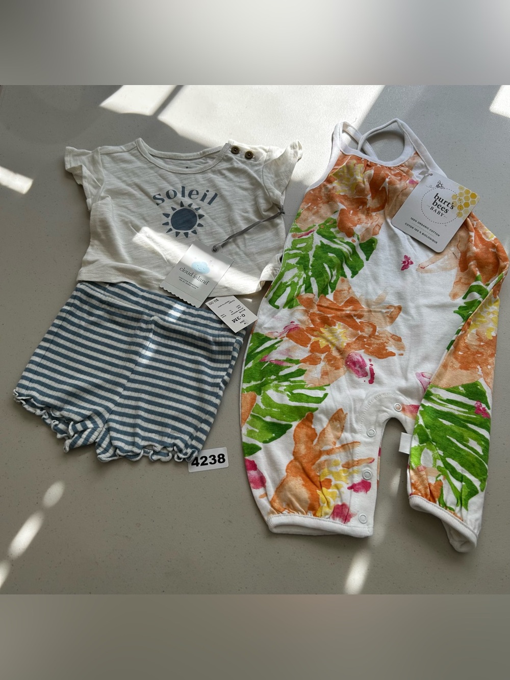 Cloud Island + Burt's Bees Baby 0-3M 2pc Outfit & Romper Organic Cotton